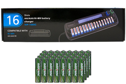 16 Bay AA / AAA LCD Battery Charger + 32 AAA  Rayovac 750 mAh NiMH Batteries