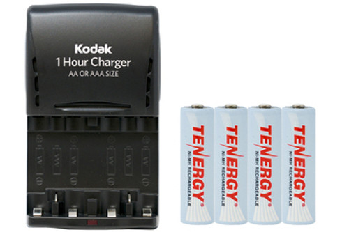 Kodak AA / AAA Smart Charger + 4 AA Tenergy NiMH Rechargeable Batteries (2500 mAh)