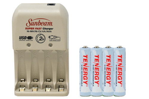 Sunbeam AA / AAA Battery Charger + 4 AAA Tenergy NiMH Rechargeable Batteries (1000 mAh)