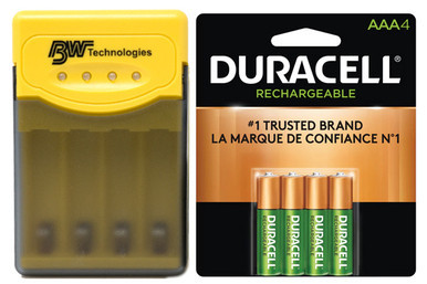 Quest Q2 smart charger with four Duracell AAA rechargeable batteries