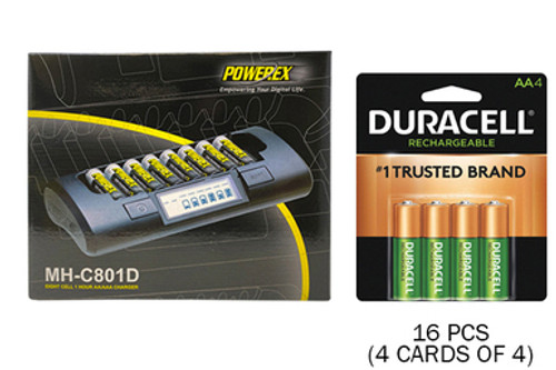 Powerex MH-C801D 8-Cell Charger & 16 AA Duracell Rechargeable (DX1500) Batteries (2500 mAh)