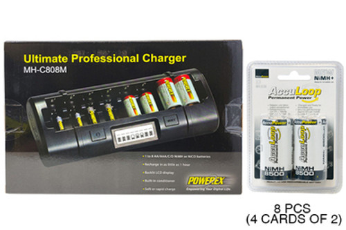 Powerex MH-C808M 8 Bay LCD Charger + 8 D AccuLoop NiMH Batteries (8500 mAh)