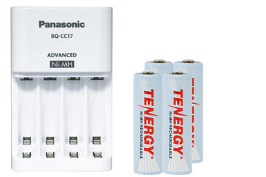 Panasonic BQ-CC17 charger with four Tenergy AA rechargeable batteries