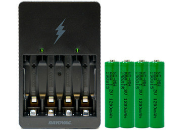 Rayovac compact AA/AAA charger with four AAA NiMH batteries