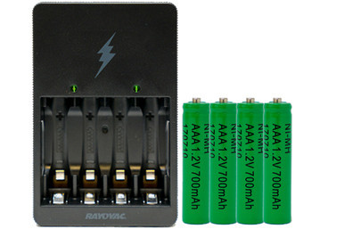 Rayovac compact AA/AAA charger with four AAA rechargeable batteries