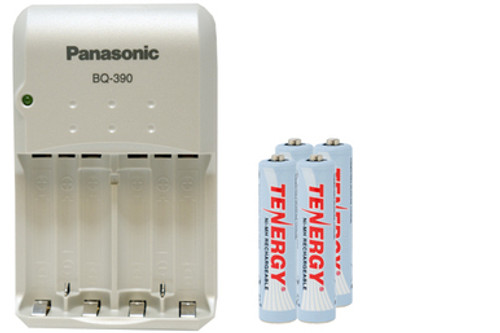 Panasonic BQ-390 Smart Battery Charger + 4 AAA Tenergy NiMH Rechargeable Batteries (1000 mAh)