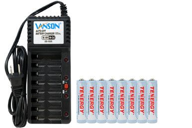 V-868 8 Bay AA & AAA Charger + 8 AAA (1000 mAh) Tenergy NiMH Rechargeable Batteries
