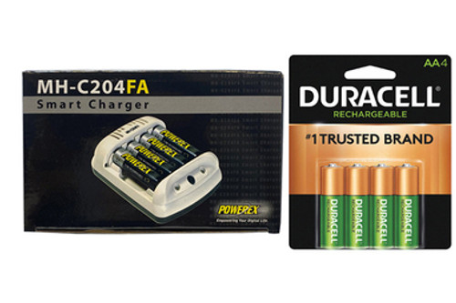 Powerex MH-C204FA AA / AAA Smart Battery Charger & 4  AA Duracell Rechargeable (DX1500) Batteries (2500 mAh)