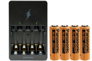 Rayovac compact AA/AAA charger with four Panasonic rechargeable AA batteries