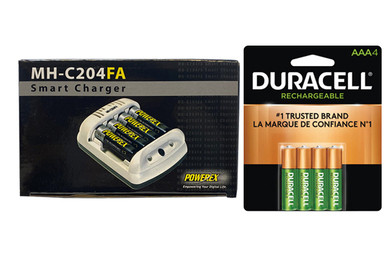 Powerex MH-C204FA AA / AAA Smart Battery Charger & 4  AAA Duracell Rechargeable (DX2400) Batteries (900 mAh) consumer sales and volume pricing