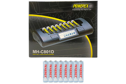 Powerex MH-C801D Eight Slot Smart Charger & 8 AAA (1000 mAh)Tenergy NiMH Rechargeable Batteries