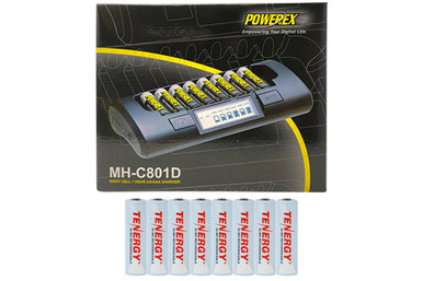 Powerex MH-C801D eight-slot smart charger with eight AA Tenergy batteries