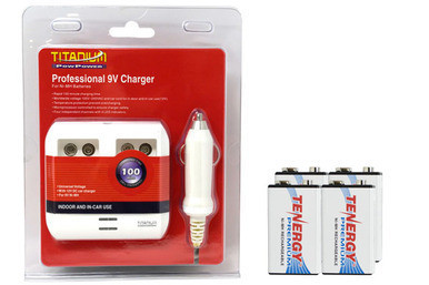 Titanium 4 bay 9V smart charger kit with four Tenergy rechargeable batteries
