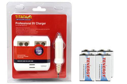 4 Bay 9 Volt Smart Charger + 4 x 9 Volt Tenergy Premium NiMH Batteries (250 mAh)