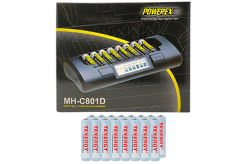Powerex MH-C801D Eight Slot Smart Charger & 16 AAA (1000 mAh)Tenergy NiMH Rechargeable Batteries