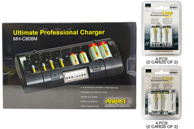 Powerex MH-C808M 8-bay LCD charger with AccuPower NiMH batteries