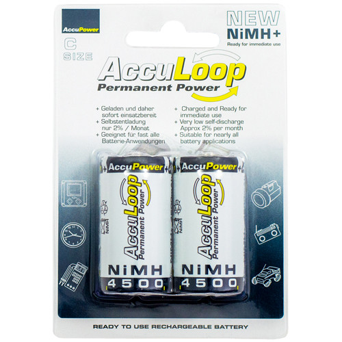 C AccuPower AccuLoop NiMH 4500 mAh Batteries (2 Card)