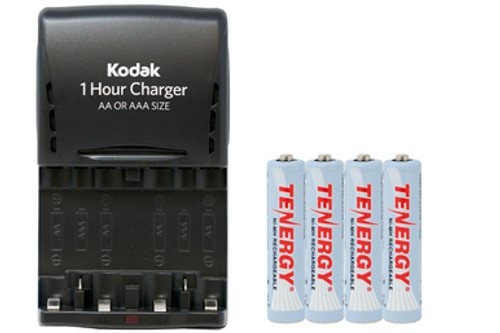 Kodak AA / AAA Smart Charger + 4 AAA Tenergy NiMH Rechargeable Batteries (1000 mAh)