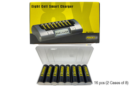 Powerex MH-C800S Eight Slot Smart Charger + 16 AA NiMH Powerex Rechargeable Batteries (2600 mAh) with Battery Case