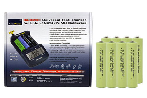 IQ-328 AA / AAA LCD Charger & 8 AAA NiMH Batteries (900 mAh)