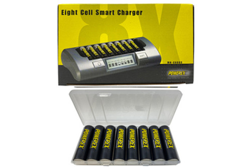 Powerex MH-C800S Eight Slot Smart Charger + 8 AA NiMH Powerex Rechargeable Batteries (2600 mAh) with Battery Case