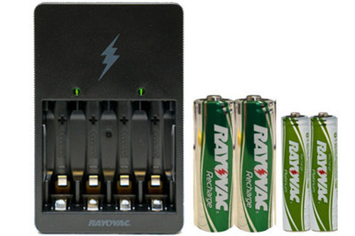 Rayovac AA / AAA Compact Charger + 2 AA (1350 mAh) + 2 AAA (750 mAh) Rayovac Pre-Charged NiMH Batteries