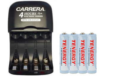 AA / AAA NiMH Smart Slim Travel Charger with USB Plug & 4 AAA Tenergy NiMH Rechargeable Batteries (1000 mAh)