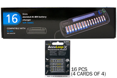 AccuPower 16 bay AA/AAA LCD charger with 16 AAA batteries