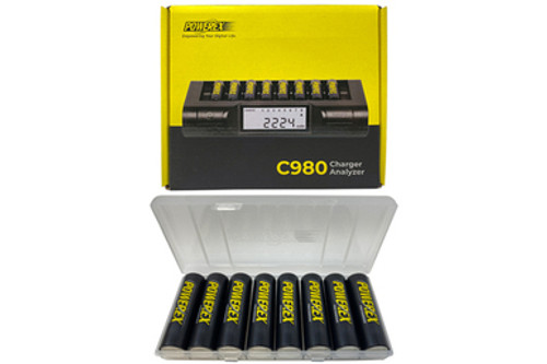 Powerex C980 Smart Charger + 8 AA NiMH Powerex Rechargeable Batteries (2600 mAh) with Battery Case