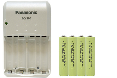 Panasonic BQ-390 Smart Battery Charger + 4 AAA NiMH Batteries (900 mAh)