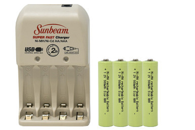 Sunbeam BC-0903 charger with four AAA NiMH batteries included
