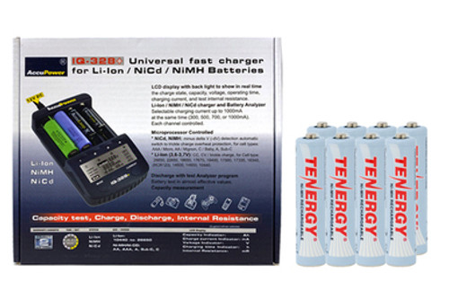 IQ-328 AA / AAA LCD Charger & 8 AAA Tenergy NiMH Rechargeable Batteries (1000 mAh)