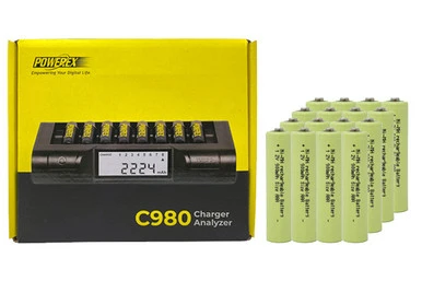 Powerex C980 smart charger with 16 AAA NiMH batteries