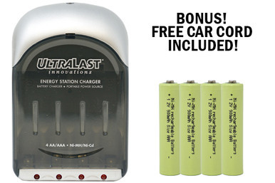 UltraLast ULINOV3 smart charger with four AAA rechargeable batteries