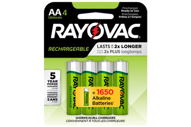 Rayovac AA NiMH rechargeable batteries 1350 mAh 4 card