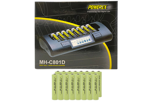 Powerex MH-C801D Eight Slot Smart Charger & 16 AAA (900 mAh) NiMH Batteries