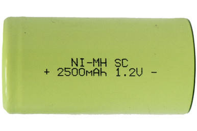Power Portable Sub C NiMH 2500mAh flat top battery front view