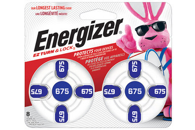Energizer AZ675 675 zinc air hearing aid batteries, 8 pack card