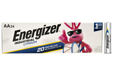 24-pack Energizer Industrial AA lithium batteries in retail packaging