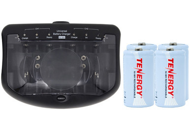 V2299 universal smart charger with four Tenergy D NiMH batteries