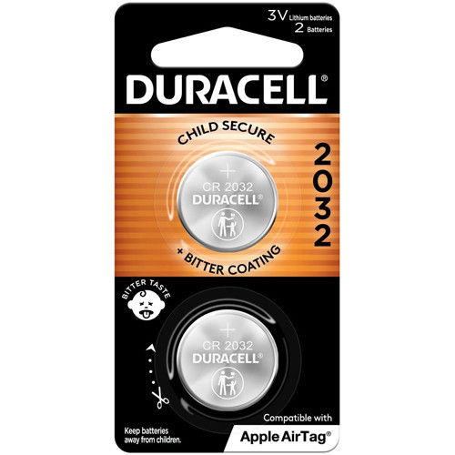 Duracell DL2032 3 volt lithium coin cell batteries, 2 on a card