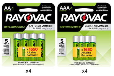 Rayovac rechargeable AA and AAA NiMH battery combo pack