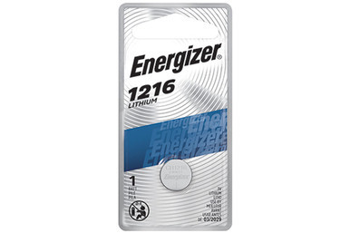 Energizer CR1216 3 volt lithium coin cell battery on a card