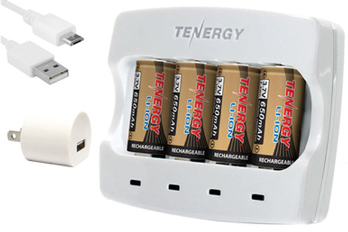 Tenergy 4-slot RCR123A USB Charger + 4 x Tenergy RCR123A Batteries (ARLO Certified)