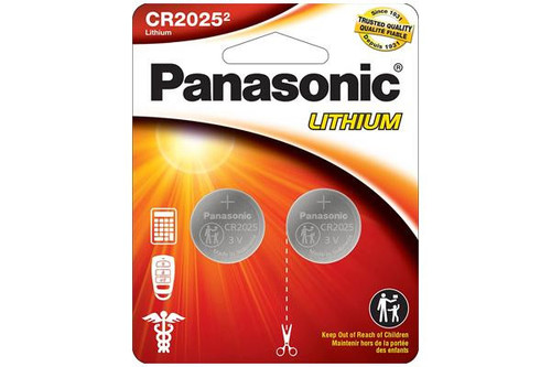 Panasonic CR2025 3 volt lithium coin cell batteries on card