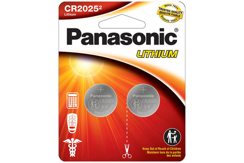 CR2025 Panasonic 3 Volt Lithium Coin Cell Batteries (2 on a Card)