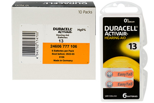 Duracell Activair DA13 size 13 hearing aid batteries, 60 count box