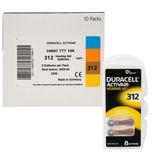 Duracell Activair DA312 Easy Tab Size 312 hearing aid batteries box