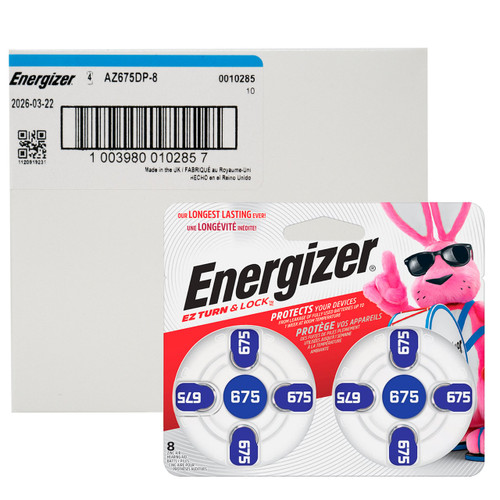 Energizer AZ675 Size 675 hearing aid batteries 32 pack box