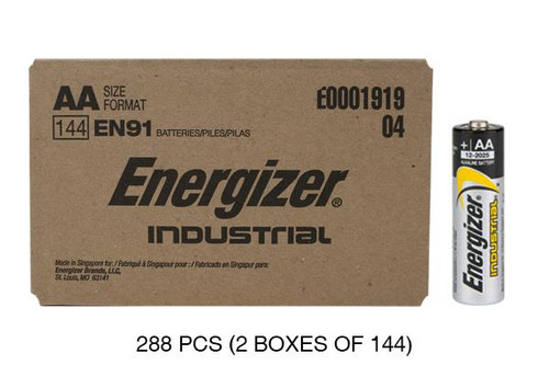 288-Pack AA Energizer Industrial EN91 Alkaline Batteries (2 boxes of 144)